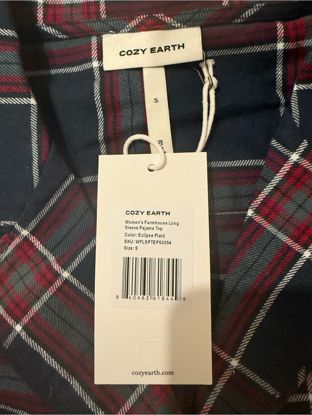 New Cozy Earth Farmhouse Long Sleeve Pajama Top Small - Eclipse Plaid MSRP $88 - Picture 6 of 7